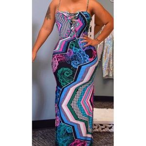 Multi color adjustable strap maxi dress size L